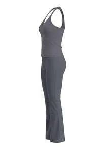 LovelyWholesale Women's Casual V-Neck Solid Color Ribbed Knit Tank Top And Pants 2-Piece Set Summer Outfit Elegant - Dark Grey - View 10