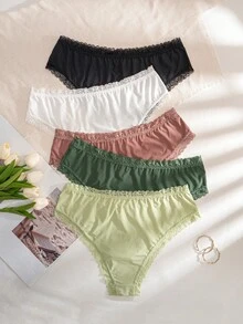 5pcs/Pack Plus Size Women Lace Patchwork Comfortable Briefs - Multicolor - View 2