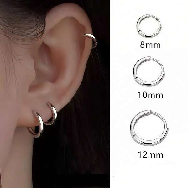 1 Pair Silver Hoop Earrings, Ear Cartilage Rings, Simple And Beautiful, Suitable For Men And Women To Wear