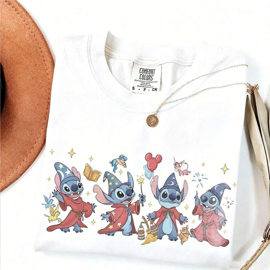 Comfort Color Stitch Sorcerer Shirt, Disney Fantasia Tee, Lilo & Stitch Imagination Wizard, Stay Magical Tee, WDW Disneyland Trip 2026 T Shirt - 白色 - 查看 1