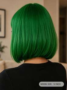 Green 12 Inch Bangs Wig, High Temperature Resistant Synthetic, High Density Comfortable Breathable, Lively Styling, Suitable For All Women Daily Commute And Party Styling - Green - View 5