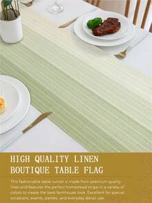 1pc Minimalist Striped Gradient Style Table Runner, Modern Living Room Dining Table Cloth Mat, Dry Cleanable, Washable, Suitable For Kitchen Dining Table Party Wedding Decoration Vintage Style, Suitable For Entryway, Family Gathering, Coffee Table, Living Room, Microwave Dust Cover - Light Green - View 8
