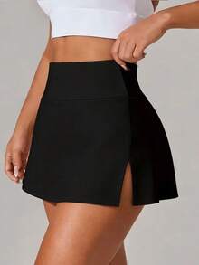 Faldas de yoga con abertura lateral para mujer, sexy, ajustadas, para entrenamiento deportivo, con cintura ancha, textura suave, no transparentes, para fitness - Negro - Ver 2