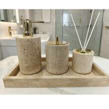 Luxury Marble Bathroom Accessories Set, Soap And Lotion Dispenser Bottles, Reed Diffuser With Tray, Elegant Vanity Storage Box, Home Decor - Beige - View 10