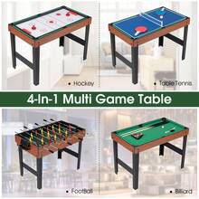COSTWAY 4-In-1 Combo Game Table Set, Interactive Multi Game Table With Soccer, Air Hockey, Billiards & Table Tennis, Tabletop Football Table For Bars, Game Rooms, Family Night, Parties, Black/Natural - Apricot - View 3