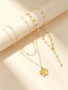2 Collares de mujer con colgante de flor simple y perla falsa en forma de Y, adecuados para vacaciones, citas, fiestas, días festivos, cumpleaños y uso diario - Multicolor - Ver 3