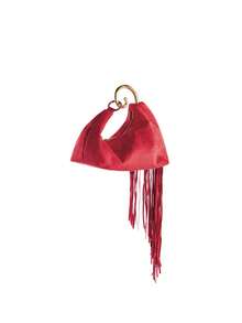 Rollcall A Fashionable Burgundy Velvet Tassel Handbag For Women, With A Golden Spiral Hook, Very Suitable For Attending Evening Parties And Social Occasions. - Red - View 4