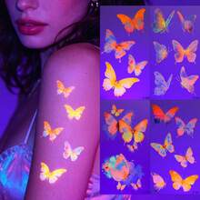 4pcs Glow-In-The-Dark Watercolor Butterfly Temporary Tattoo Stickers, Long-Lasting Waterproof Luminous Aesthetic Body Art Decals For Women And Girls - Multicolor - View 7