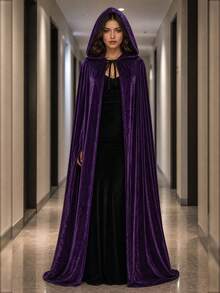 Hooded Fleece Long Cape, Lace-Up Cloak, Halloween Cosplay Party Costume, Multiple Colors Available - A - View 7