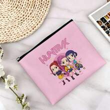 Miniso Bolsa Cosmética Chibi Huntrix Fofa, Estampa de Personagens Mira, Rumi & Zoey, Bolsa de Lona com Zíper, Organizador Portátil para Maquiagem, Viagem & Itens Essenciais do Dia a Dia - 10 x 8,1 polegadas - Visão 3