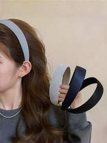 3件組女款極簡珍珠光澤亮片百搭寬版布製髮箍髮帶 - 彩色 - 查看 3