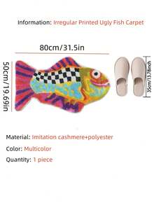 1pc Creative Asymmetrical Fish Pattern Bathroom Rug, Wool Material, Printed Carpet, With Small Round Plastic Base, Suitable For Bathroom, Bathroom Floor, Living Room And Hallway Floor - Multicolor - View 10