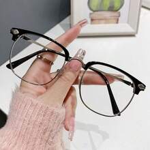 1 Pair Men's Metal Half-Frame Retro Style Clear Lens Glasses, Suitable For Daily Wear, Gaming And Computer Work - Clear - View 11