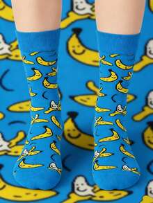 3 Pairs Unisex Novelty Banana Mid-Calf Socks, Fruit All-Over Print Personalized Fashion Socks, Sweat-Absorbing Breathable Spring/Summer Style - Multicolor - View 6
