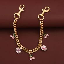 Sweet Cute Pink Gem CherryKeychain Korean Fruit Charm BagAccessorie Heart Bag Pendant Jewelry Girls Valentine's Day Gifts Handbag Extension Chain - Multicolor - View 2