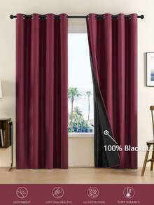 1pc Or 2pcs Blackout Curtains With Top Rings, 100% Light Blocking, Suitable For Living Room, Bedroom, Home Theater, Privacy Protection, Lightweight Black Backing, Multi-Size, Multi-Scene, Home Decor Curtains, Beige - Beige - View 14