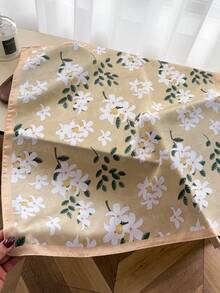 1件時尚花卉印花仿絲綢緞面正方形圍巾髮帶，女用多功能髮帶披肩，適合旅行、度假、休閒、頭巾 - FG454-2 卡其色 - 查看 2