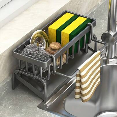 Practical Shelf Organizer | Multi-Functional Plastic Kitchen And Bathroom Sink Storage Rack Set - Faucet Hanging Storage Rack, Suitable For Placing Dishcloths, Sponges, Brushes - Durable, Easy To Clean, Space-Saving Home Storage Tool.