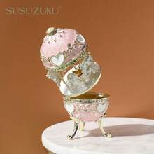 SUSUZUKU 1个珐琅镶嵌旋转合金蛋形首饰盒，手工艺品，家居装饰，送女友的礼物 - 木馬蛋 - 查看 3