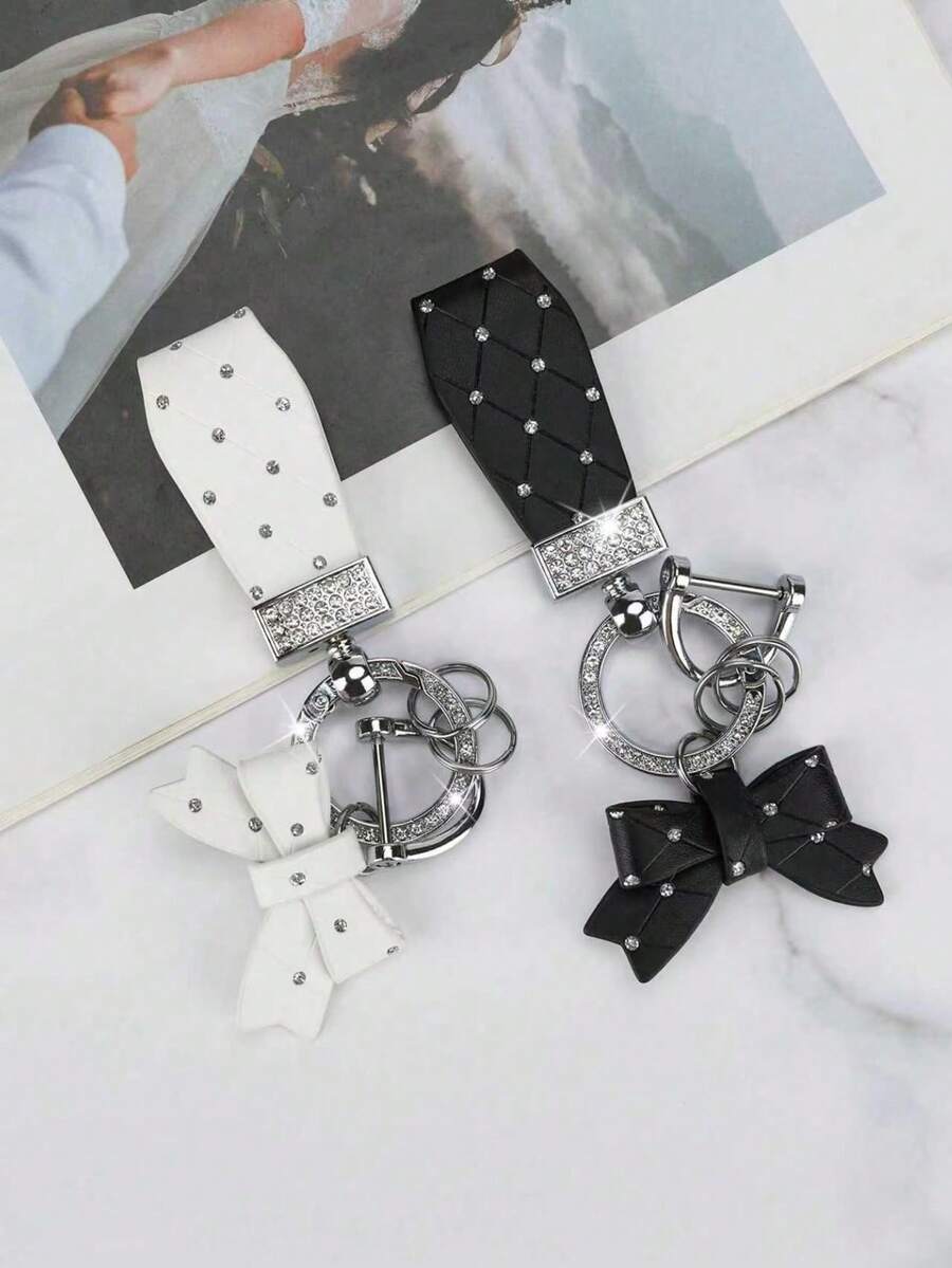 Premium Crystal Bow Keychain, Elegant Girl Car Key Fob Pendant - A - View 1