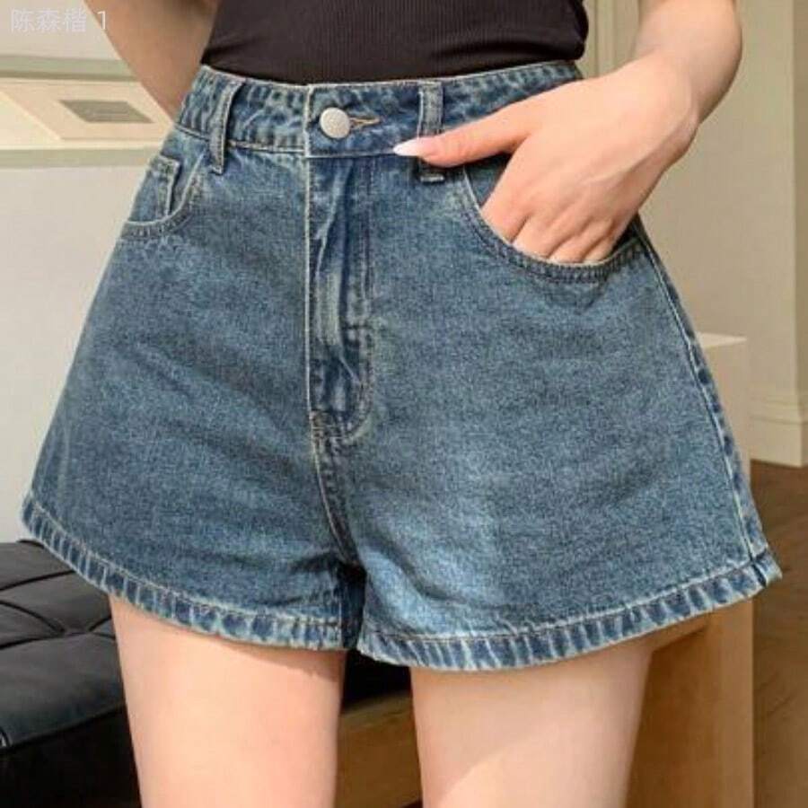 jianchaimaoyi02 Shorts vaqueros casuales de verano tipo A-line para mujer, shorts vaqueros sexy y elegantes - Celeste - Ver 1