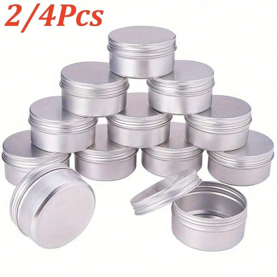 2/4 chiếc hộp thiếc tròn có nắp vặn, hộp đựng có thể đổ đầy, hộp đựng nến bằng kim loại rỗng, phù hợp làm đồ thủ công, mỹ phẩm, son dưỡng môi, nến và các dự án DIY
