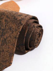 1pc Men's Vintage Brown Floral Jacquard Necktie, Retro Damask Pattern Formal Business Tie For Wedding/Party/Work - Multicolor - View 6