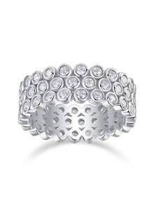 1pc 925 Sterling Silver Elegant Luxury Moissanite Ring, Ideal Gift For Engagement, Wedding, Birthday, Anniversary, And Bridal Jewelry - Silver - View 9