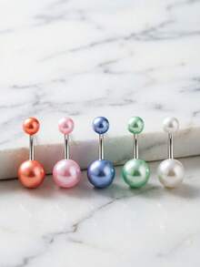8pcs Minimalist Pearl Stainless Steel Belly Piercing Belly Rings Belly Studs Suitable For Daily Commute Summer Beach Party Wedding - Pearl - View 2