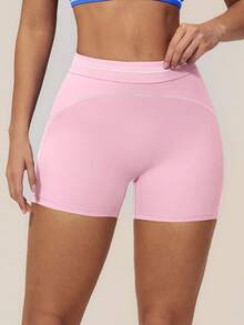 TimeOff Women's 1pc Contrast Color White Line High Waist Tummy Control Sports Shorts - Pink - View 6