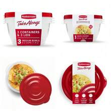 3 Pack 6.2 Cup Rubbermaid TakeAlongs Round Storage Bowls, Ruby Red Secure Snap Lids, Stackable Leak-Proof Containers For Leftovers Salads Snacks - 1 - 查看 2