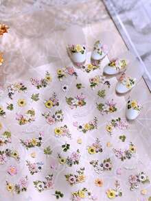 1 pieza Pegatinas de arte de uñas florales de primavera, calcomanías de flores silvestres y margaritas con lámina de oro 5D, decoración de uñas con flores vintage autoadhesivas, diseño de pétalos coloridos, para manicura DIY, suministros de arte de uñas para mujeres & niñas - Multicolor - Ver 6