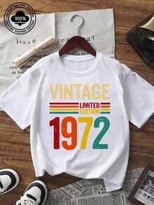 Unisex Vintage 1972 Graphic Print Short-Sleeve T-Shirt Casual Limited Edition Retro Letter Tee - White - View 6