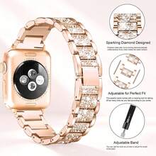 3件組，相容於Apple Watch錶帶，附螢幕保護殼，珠寶替換錶帶，尺寸49mm、46mm、45mm、44mm、42mm、41mm、40mm、38mm。適用於I-Watch Series 10/9/8/7/6/5/4/3/2/1/SE，適合手腕周長5.5-7.1英吋的女性。 - 玫瑰金 - 查看 6