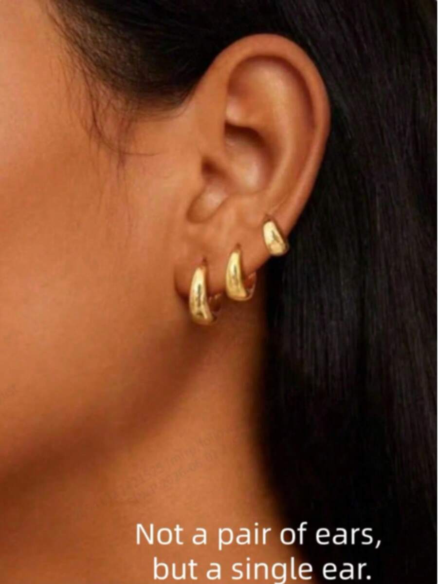 3件組小金色耳環 精緻軟骨耳環 低過敏性 適合多孔耳穿孔 - 3 Pcs for One Ear - 查看 1