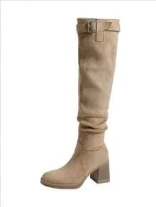 New Style Tall High Heel Boots, Autumn/Winter Wear, Knee-High Riding Boots, Slouch Boots To Pair With Skirts - Khaki - View 2