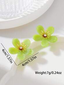 1 Pair Fashionable Green Floral Earrings, Natural Forest Style, Suitable For Daily Wear And Travel Photography - Green - View 2