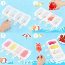 Moldes para Helados de Silicona Paquete de 4, 16 Cavidades Totales+ Palillos de Helado, Grado Alimenticio Sin BPA, Reutilizables para Paletas, Postres y Mousse4PCS - Blanco - Rosa - 4PCS-Blanco-Rosa - Ver 5