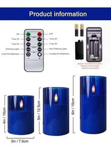 3pcs Flameless Candle Lights, With Remote Control/Timer Function, Battery Powered, Suitable For Christmas, Halloween, Valentine's Day, Mother's Day, Gift, Birthday, Proposal, Wedding, Dining Table, Party - Blue - Warm Light - View 10