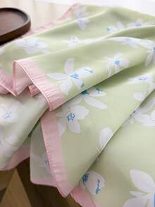 1pc Fashion Floral Print Faux Silk Satin Square Scarf Hair Band, Women's Multifunctional Hair Band Shawl, Suitable For Travel, Vacation, Casual, Headscarf - FG453-2 Pink Green - View 3