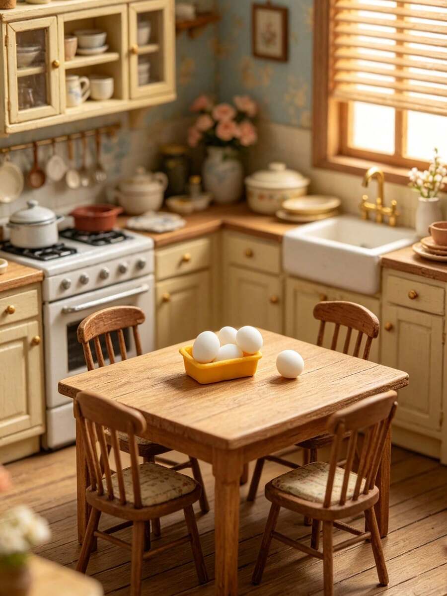 1/3/5 sets Modelo de huevo en miniatura de 2.2 cm | Huevo mini realista + accesorio de soporte de huevo amarillo | Decoración de cocina vintage francesa para casa de muñecas | Material de resina cremosa | Detallado y realista para almacenamiento y exhibición | Decoración de cocina / escena de horneado para casa de muñecas | Adecuado para fiestas festivas & montajes de miniaturas diarios - Multicolor - Ver 1