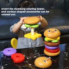 7-Layer Stackable Hamburger Shaped Stacking Toy, Baby Early Learning Rotating Tower, Fun Color Recognition Toy, Early Education Hand-Eye Coordination And Rotating Educational Puzzle Stacking Game, Perfect Birthday, Christmas Or Halloween Gift For Boys And Girls, Random Color - 彩色 - 查看 4