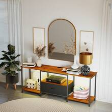 Industrial Style TV Stand 120cm, Entertainment Center Table With Drawer And Shelves - Rust Brown - View 11