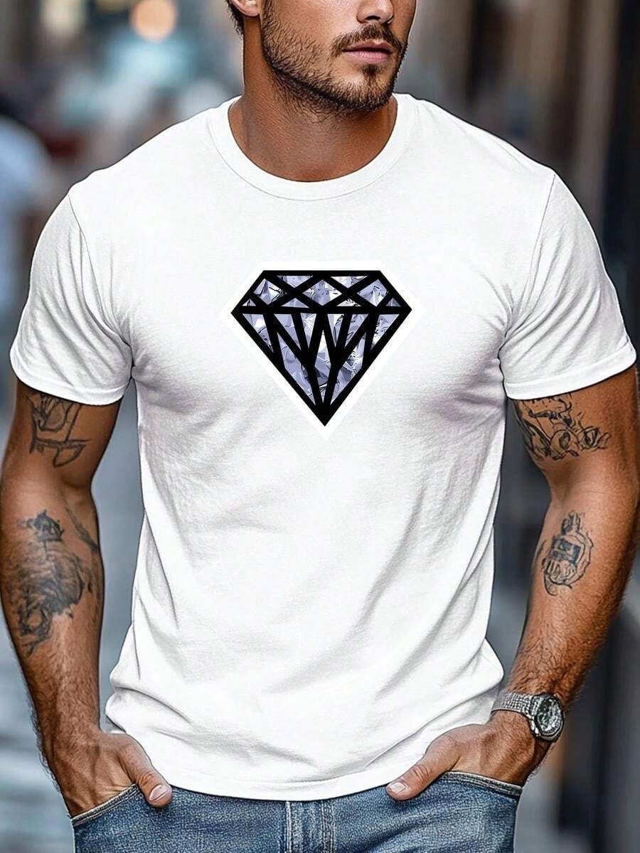 Remera con gráfico de diamante en estilo de cristal, un dise?o versátil que combina con jeans y shorts. - Blanco - Ver 1