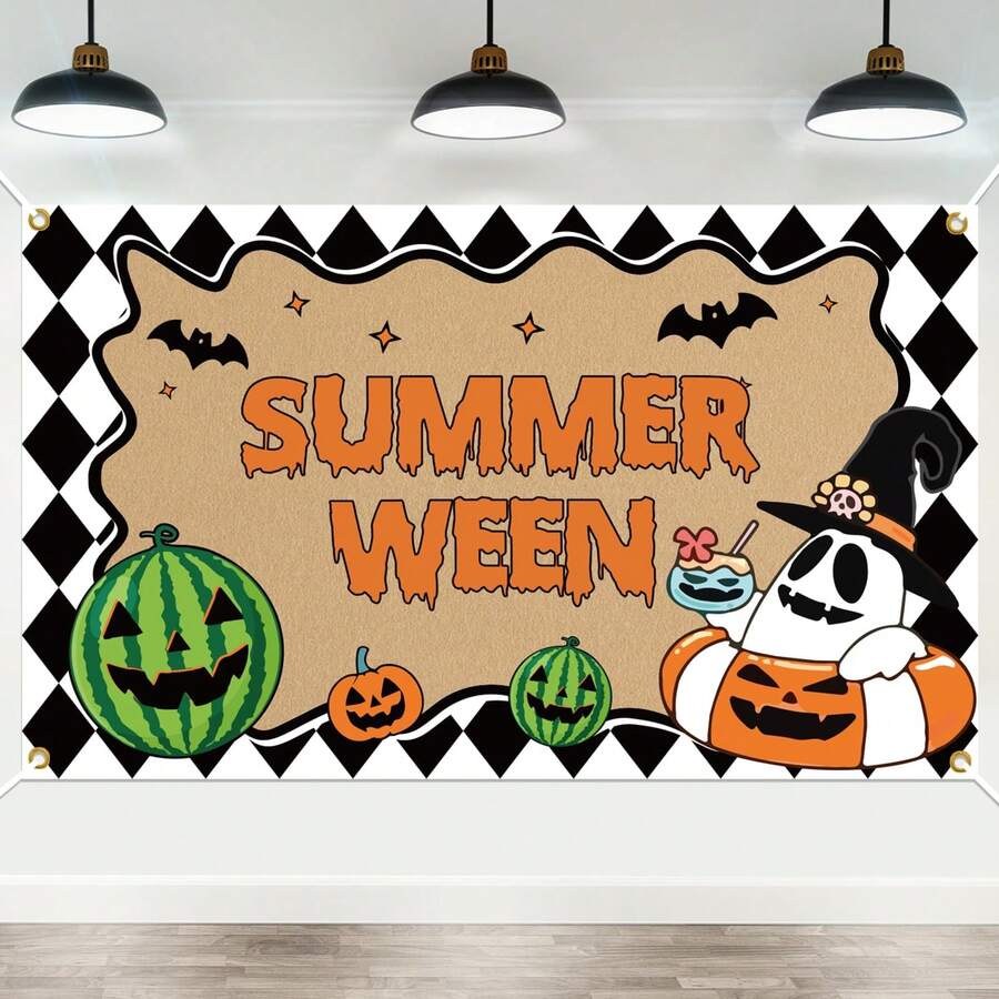 Happy Summerween Banner - Summerween Party Decorations Backdrop, Halloween In Summer Decor, Summer Pool Party Halloween Party Banner Decorations, Halloween In Summer Decor, Tropical Beach Hawaiian Party Decorations. - 多色的 - 查看 1