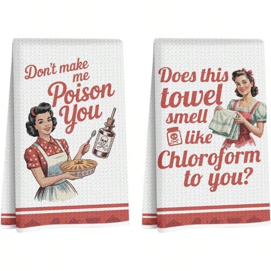 2pcs, Funny Humorous Women's Pattern Kitchen Towels, Soft Machine Washable, Reusable, Suitable For Home Kitchen Cleaning, Housewarming Home Decor Gift, Kitchen Accessories.