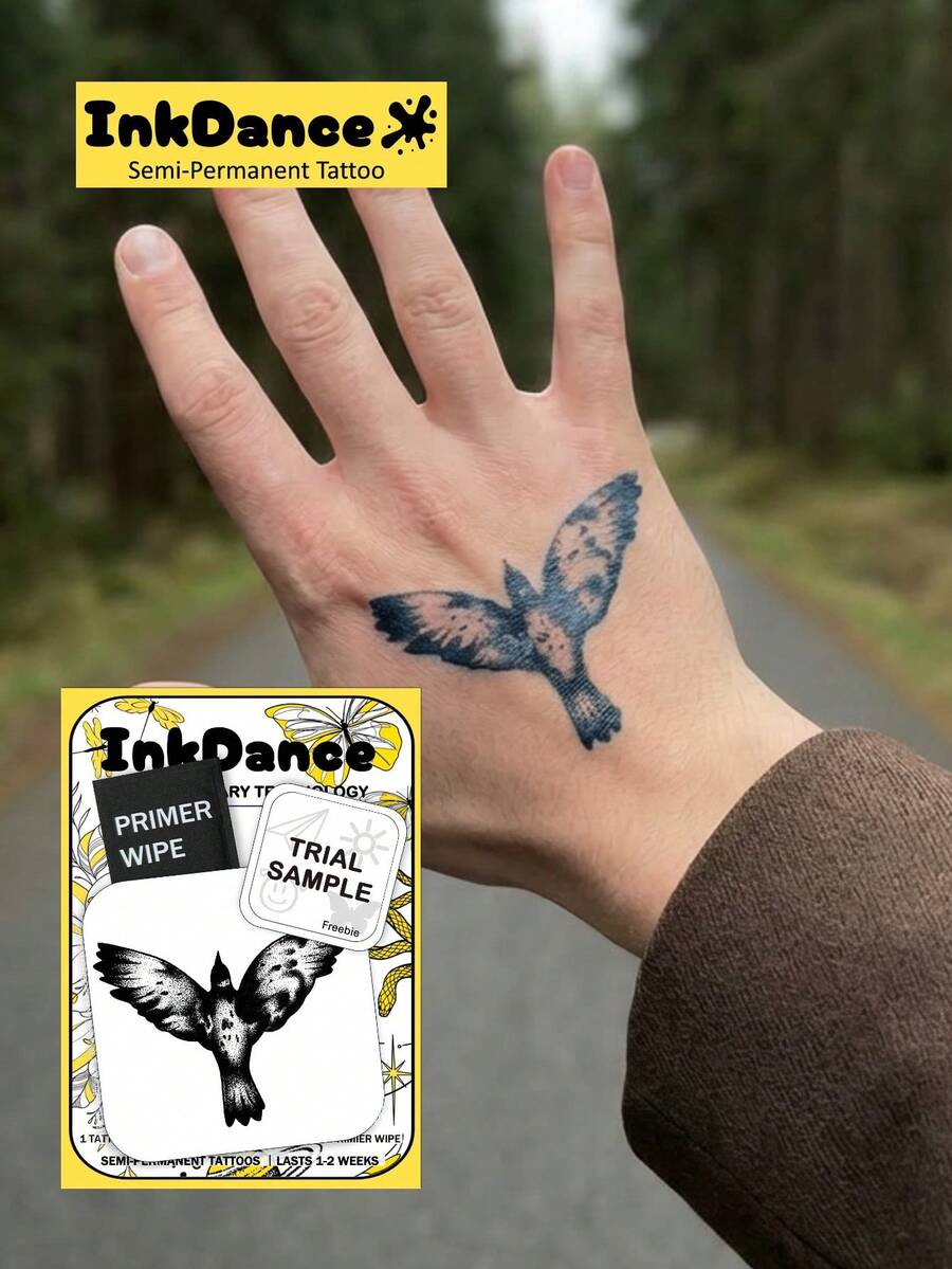 1套「飛翔自由鳥」革命性技術紋身貼，半永久紋身，臨時紋身，持久，紋身，假紋身，防水，真實紋身外觀，植物基 X194 - X194 - 查看 1