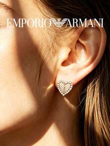 Pendientes de botón Armani EG3627221 con circonita exquisita, chapados en oro rosa, elegantes y lujosos, joyería de moda para mujer, elección ideal - Blanco - Ver 1