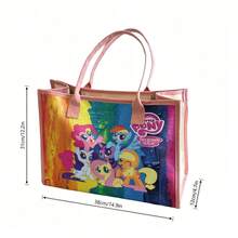 Miniso Túi Tote Vải Canvas In Nhóm Nhân Vật Chính Little Pony, Nền Gradient Cầu Vồng Rực Rỡ, Dung Tích Lớn, Túi Xách Tay Đeo Vai Phong Cách Casual - trắng - Xem 5