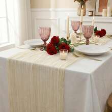 1/5/10PCS Beige Champagne Pleated Table Runner, Elegant Folded Tablecloth Runner For Wedding Reception, Baby Shower, Birthday Party, Bridal Shower, Holiday Celebration, Banquet, Dining Table & Home Decor Centerpiece Decoration - Champagne - View 3